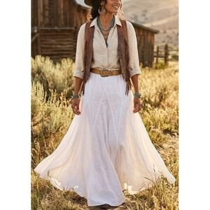 Vintage Y2K London Jean White 100% Linen Pull on Godet Maxi Skirt Size Small
